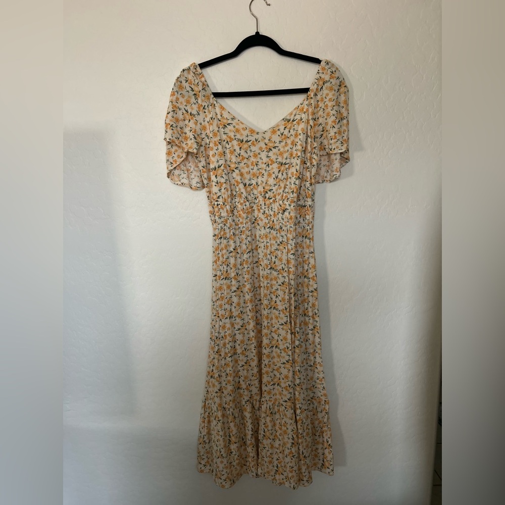 As U Wish Cream Floral Maxi Dress